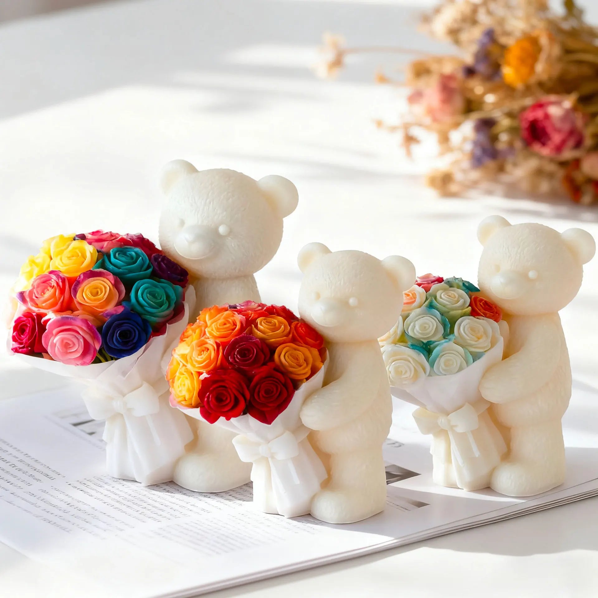 Bear Rose Bouquet Candle Mold DIY