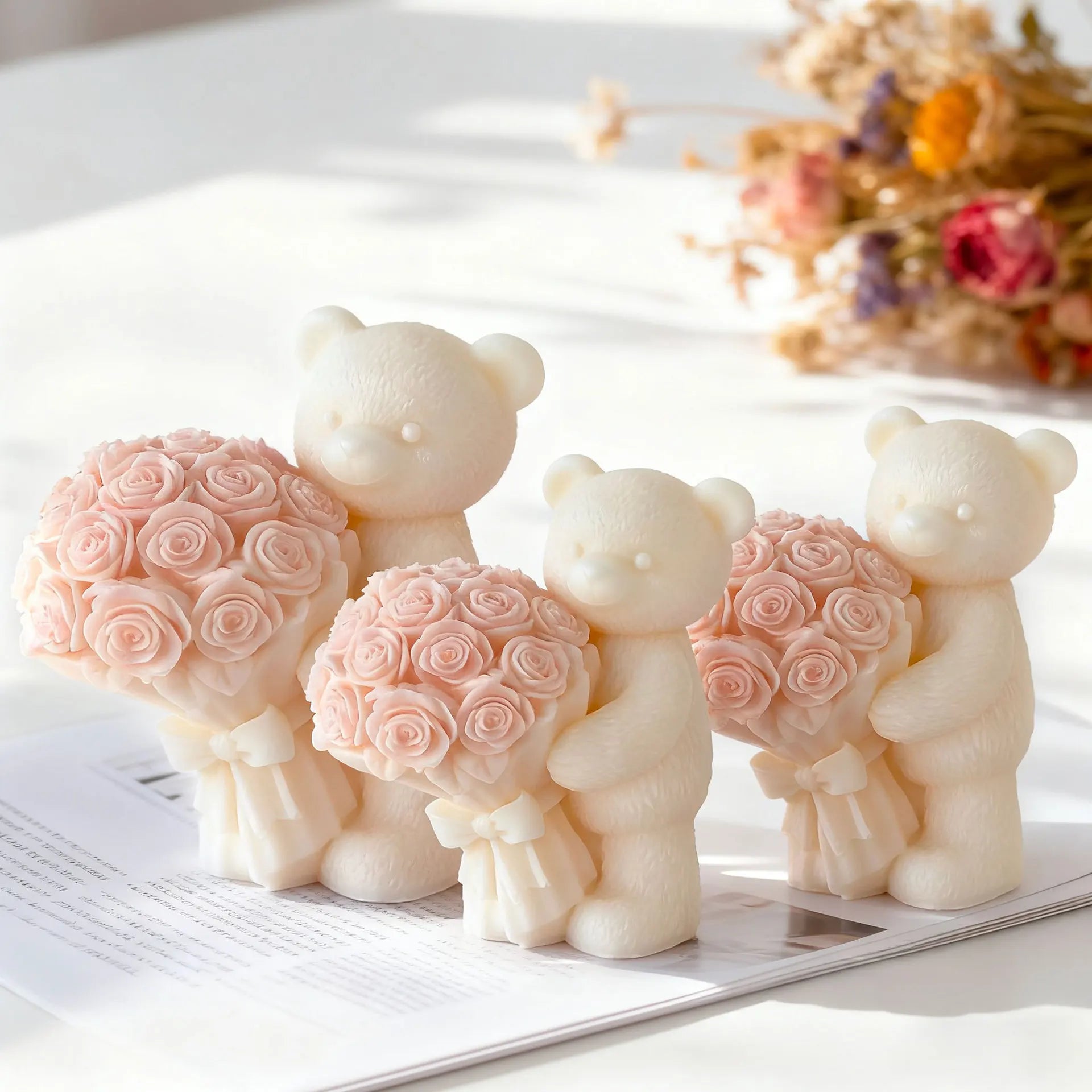 Bear Rose Bouquet Candle Mold DIY